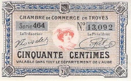 France CHAMBRE DE COMMERCE, TROYES - 50 CENTIMES