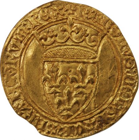 France CHARLES VI LE FOU - ECU D\'OR A LA COURONNE, 1421-1422, LE CROTOY ?