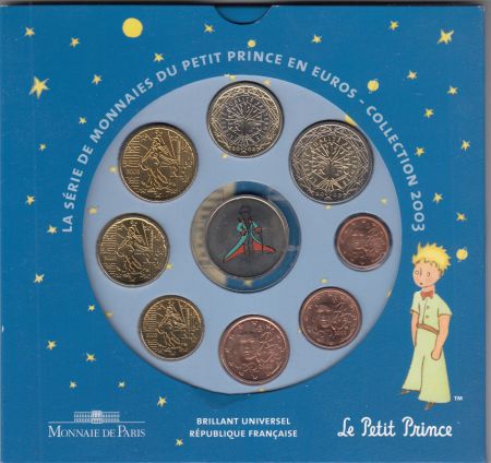 France Coffret BU 2003 - Petit Prince - 8 monnaies + 1 jeton - ouvert et abimé