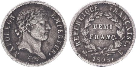 France Demi Franc Napoléon I - 1808 B Rouen