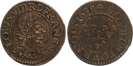 France Double Tournois Louis XIII - 1638 B Rouen