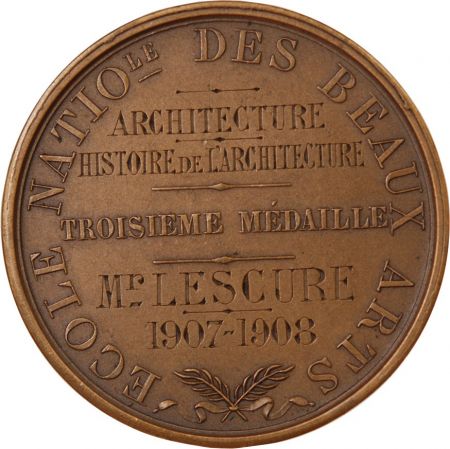 France ECOLE NATIONALE DES BEAUX-ARTS - MEDAILLE BRONZE attribuée en 1908