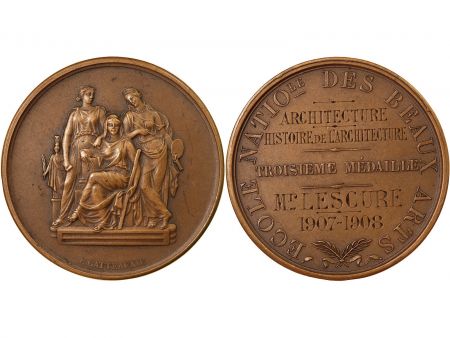 France ECOLE NATIONALE DES BEAUX-ARTS - MEDAILLE BRONZE attribuée en 1908