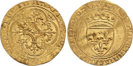 France Ecu d\'Or à la Couronne , Charles VI - ND (1380-1422) - Crémieu Point 1er