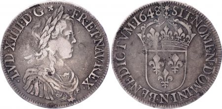 France Ecu Louis XIIII a la mèche longue - 1648 N Montpellier