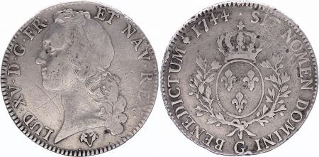 France Ecu Louis XV au bandeau - 1744 G Poitiers Rare R4