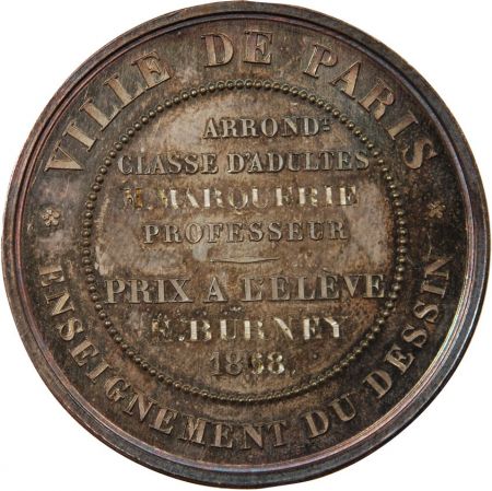 France ENSEIGNEMENT DU DESSIN  NAPOLEON III - MEDAILLE ARGENT 1868