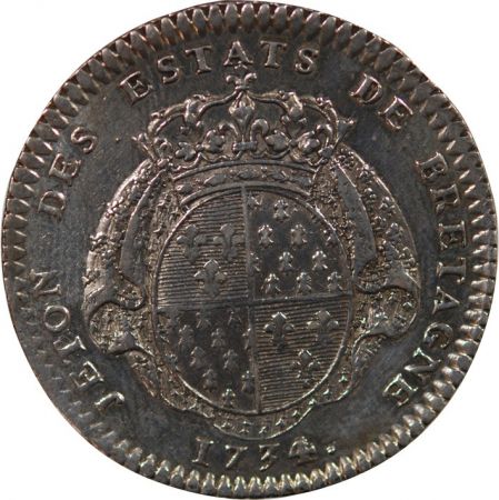 France ETATS DE BRETAGNE, LOUIS XV  JETON ARGENT 1734 RENNES Daniel 87
