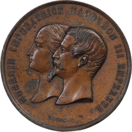 France EXPOSITION UNIVERSELLE DE 1855  NAPOLEON III ET EUGENIE - MEDAILLE ZINC