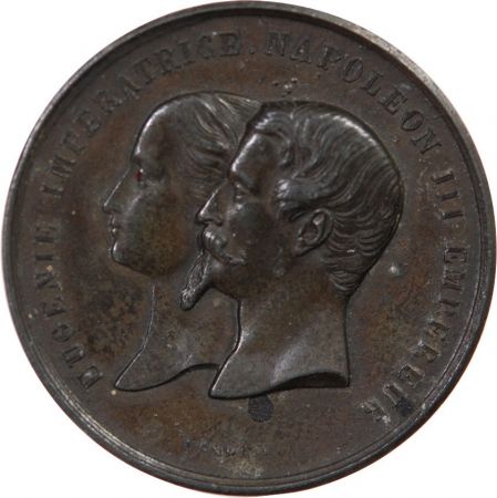 France EXPOSITION UNIVERSELLE DE 1855  NAPOLEON III ET EUGENIE - MEDAILLE ZINC