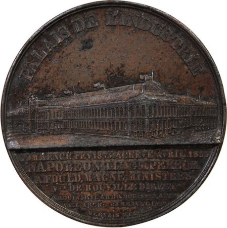 France EXPOSITION UNIVERSELLE DE 1855  PALAIS DE L\'INDUSTRIE - MEDAILLE ZINC