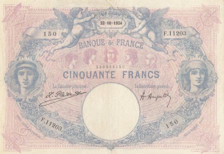 France F.14.37 P.64 50 Francs, Bleu et Rose - 22-10-1924 Série W.11203