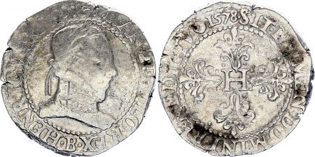 France Franc, Henri III  Col Plat - 1578 - B Rouen - Argent - TTB