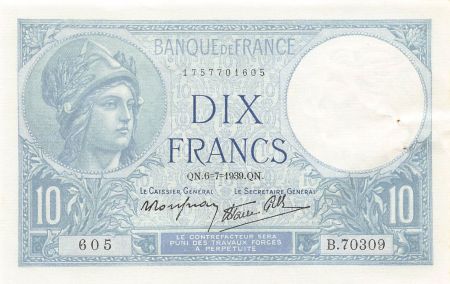 France FRANCE - 10 FRANCS MINERVE 06/07/1939 - PSUP