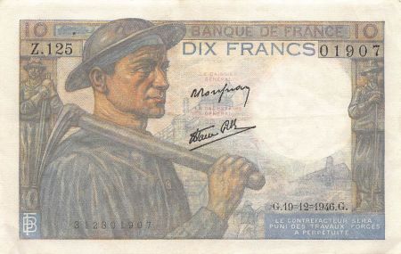 France FRANCE - 10 FRANCS MINEUR 19/12/1946 - SERIE Z.125 - TTB+