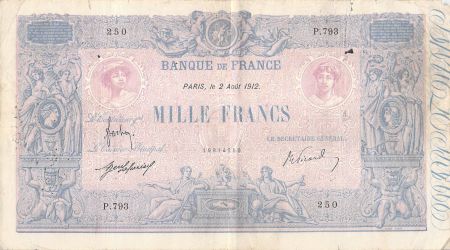 France FRANCE - 1000 FRANCS BLEU ET ROSE 02/08/1912 - SERIE P.793 - TB