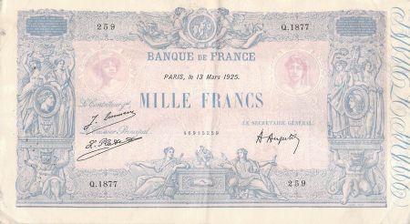 France FRANCE - 1000 FRANCS BLEU ET ROSE 13/03/1925 - SERIE Q.1877 - TTB
