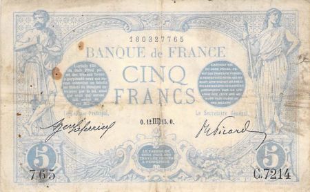 France FRANCE - 5 FRANCS BLEU 12/08/1915 - TB+