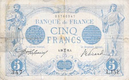 France FRANCE - 5 FRANCS BLEU 29/02/1912 - SERIE L.151