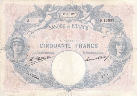 France FRANCE - 50 FRANCS BLEU ET ROSE 23/03/1927 - SÉRIE D.12683