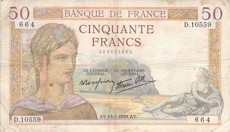 France FRANCE - 50 FRANCS CERES 13/07/1939 - TB