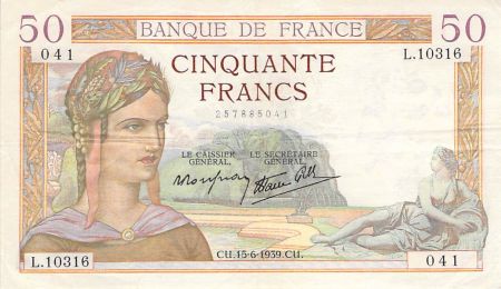 France FRANCE - 50 FRANCS CERES 15/06/1939 - TTB