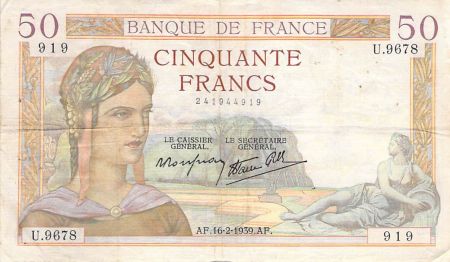 France FRANCE - 50 FRANCS CERES 16/02/1939 - TB+