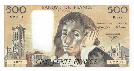 France FRANCE - 500 FRANCS PASCAL 02/01/1992 - SÉRIE B.377 - TTB+