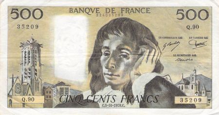 France FRANCE - 500 FRANCS PASCAL 05/10/1978 - SÉRIE Q.90 - TB+
