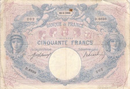 France FRANCE, BLEU ET ROSE - 50 FRANCS 22/06/1916