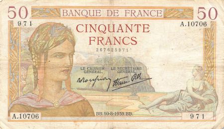 France FRANCE  CÉRÈS - 50 FRANCS 10/08/1939