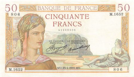 France FRANCE  CÉRÈS - 50 FRANCS 25/04/1935 - TTB+