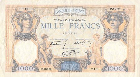 France FRANCE  CÉRÈS ET MERCURE - 1000 FRANCS 02/02/1939 - SÉRIE D.6269