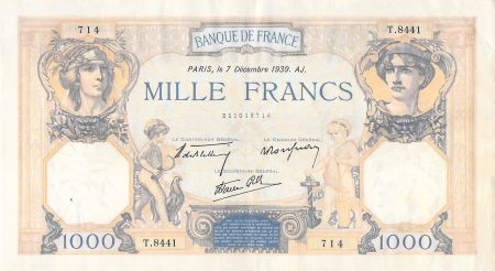 France FRANCE  CÉRÈS ET MERCURE - 1000 FRANCS 07/12/1939 - SÉRIE T.8441