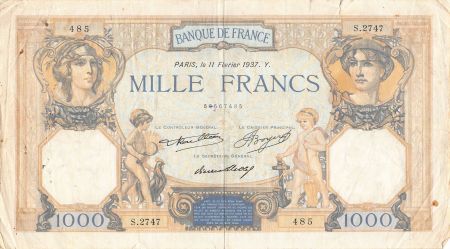 France FRANCE  CÉRÈS ET MERCURE - 1000 FRANCS 11/02/1937