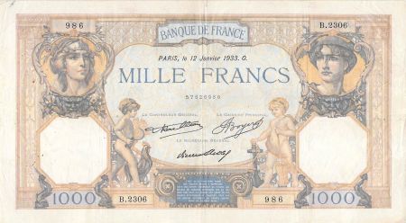 France FRANCE  CÉRÈS ET MERCURE - 1000 FRANCS 12/01/1933 - SÉRIE B.2306