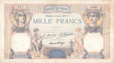 France FRANCE  CÉRÈS ET MERCURE - 1000 FRANCS 13/06/1927 - SÉRIE N.303