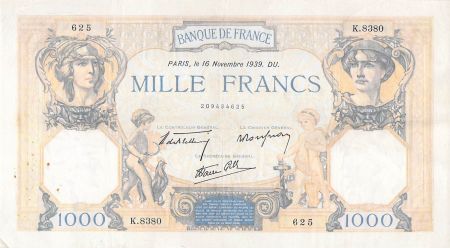 France FRANCE  CÉRÈS ET MERCURE - 1000 FRANCS 16/11/1939 - SÉRIE K.8380