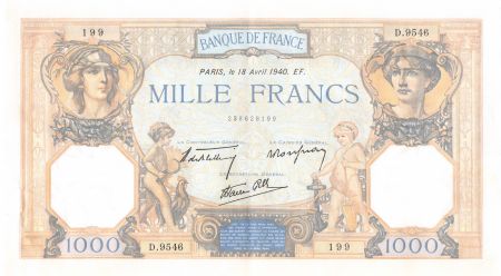 France FRANCE  CÉRÈS ET MERCURE - 1000 FRANCS 18/04/1940 - SÉRIE D.9546