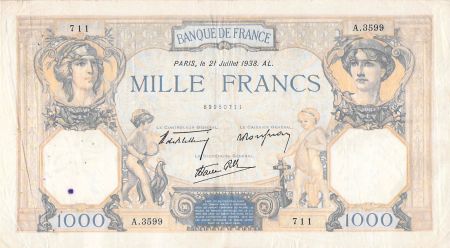 France FRANCE  CÉRÈS ET MERCURE - 1000 FRANCS 21/07/1938 - SÉRIE A.3599