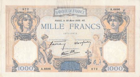 France FRANCE  CÉRÈS ET MERCURE - 1000 FRANCS 30/03/1939 - SÉRIE A.6686