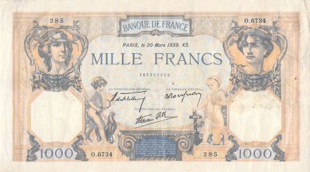 France FRANCE  CÉRÈS ET MERCURE - 1000 FRANCS 30/03/1939 - SÉRIE A.6734