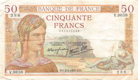 France FRANCE, CÉRÈS MODIFIÉ - 50 FRANCS 02/02/1939