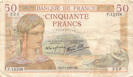 France FRANCE, CERES MODIFIE - 50 FRANCS 04/04/1940