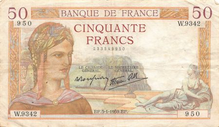 France FRANCE, CÉRÈS MODIFIÉ - 50 FRANCS 05/01/1939