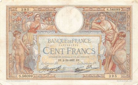 France FRANCE  LUC-OLIVIER MERSON - 100 FRANCS 02/12/1937 - TB+