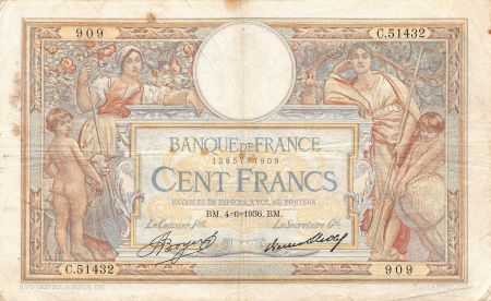 France FRANCE  LUC-OLIVIER MERSON - 100 FRANCS 04/06/1936 - TB+