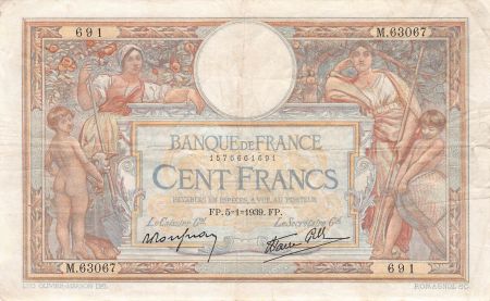 France FRANCE  LUC-OLIVIER MERSON - 100 FRANCS 05/01/1939 - TTB