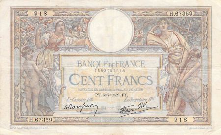 France FRANCE  LUC-OLIVIER MERSON - 100 FRANCS 06/07/1939 - PTTB