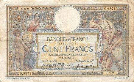 France FRANCE  LUC-OLIVIER MERSON - 100 FRANCS 07/06/1923 - TB
